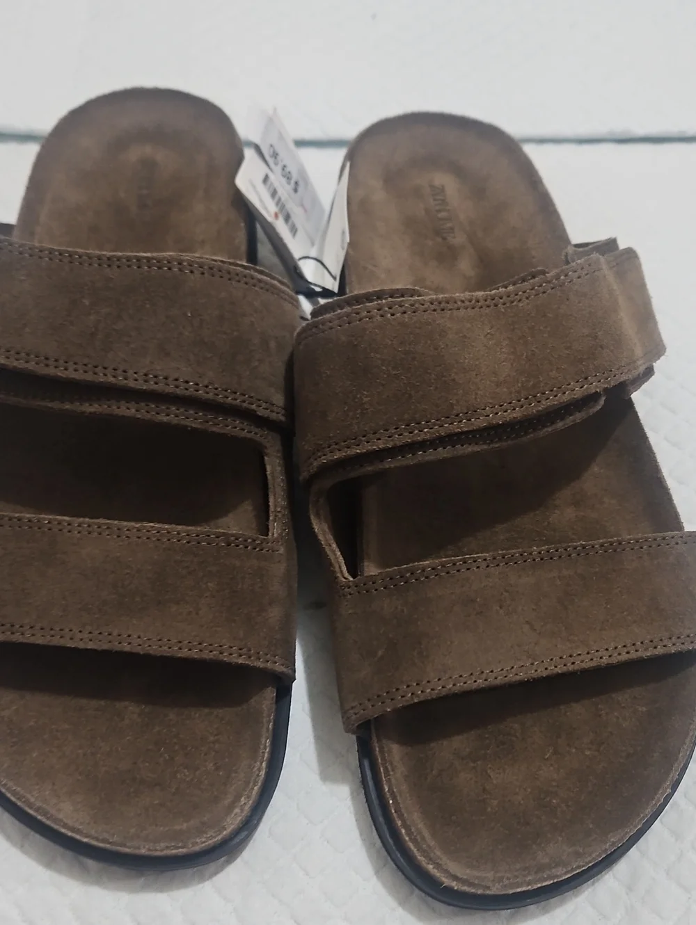Zara Home Men’s Suede Double-Strap Slide Sandals in Brown Sz 8